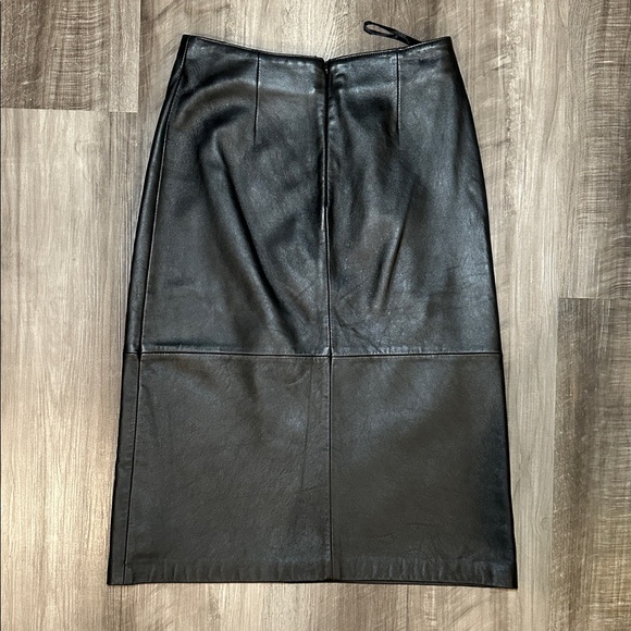 Wilson Leather Black Window Frame Seam Leather Pencil Skirt - 2 - Picture 2 of 7